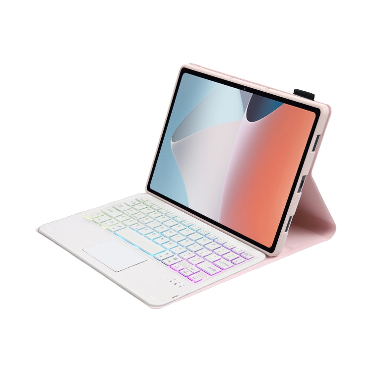 OP12-AS Lambskin Texture Ultra-thin Bluetooth Keyboard Leather Case with Touchpad & Backlight For OPPO Pad Air 10.4 inch(Pink) - Others Keyboard by PMC TechLife | Online Shopping South Africa | PMC TechLife