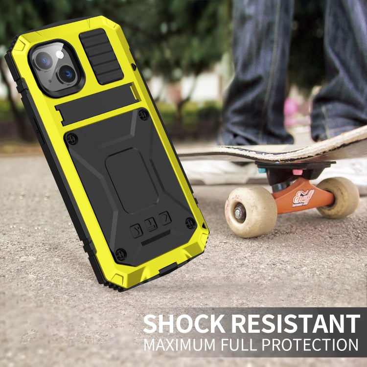 For iPhone 14 Plus R-JUST Shockproof Waterproof Dust-proof Case with Holder (Yellow) - free shipping - PMC TechLife - Order now!