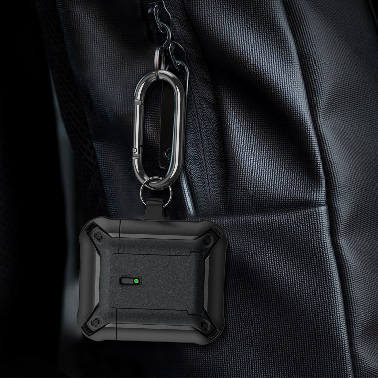 For AirPods 1 / 2 Sliding Buckle Wireless Earphone Protective Case with Hook(Black Blue) - For AirPods 1/2 by PMC Jewellery | Online Shopping South Africa | PMC Jewellery | Buy Now Pay Later Mobicred