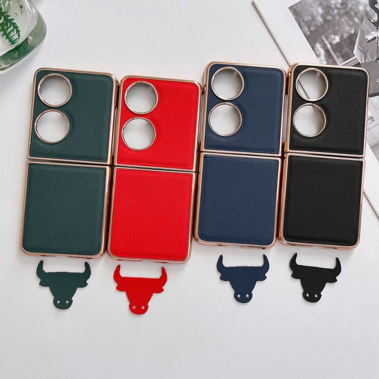 For Huawei P50 Pocket Genuine Leather Luolai Series Nano Plating Phone Case(Black) - Huawei Cases by PMC TechLife | Online Shopping South Africa | PMC TechLife | Buy Now Pay Later Mobicred