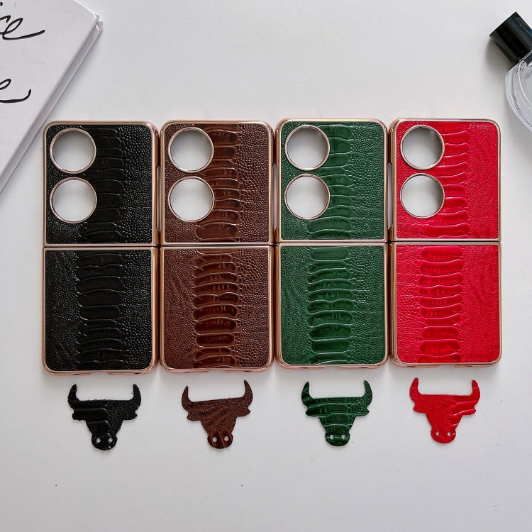 For Huawei P50 Pocket Genuine Leather Weilai Series Nano Plating Phone Case(Red) - Huawei Cases by PMC TechLife | Online Shopping South Africa | PMC TechLife | Buy Now Pay Later Mobicred