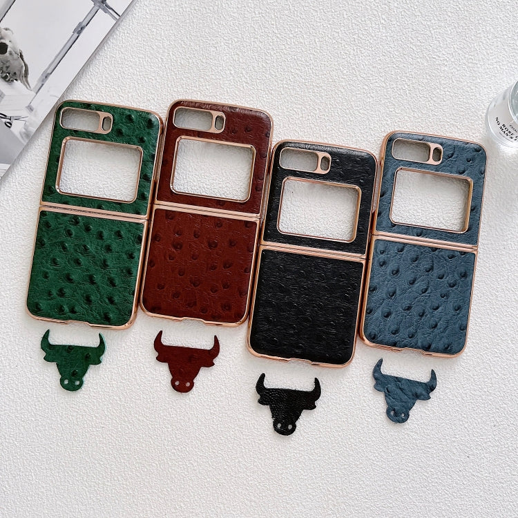 For Motorola Moto Razr 2022 Genuine Leather Ostrich Texture Nano Plating Phone Case(Blue) - Motorola Cases by PMC TechLife | Online Shopping South Africa | PMC TechLife | Buy Now Pay Later Mobicred