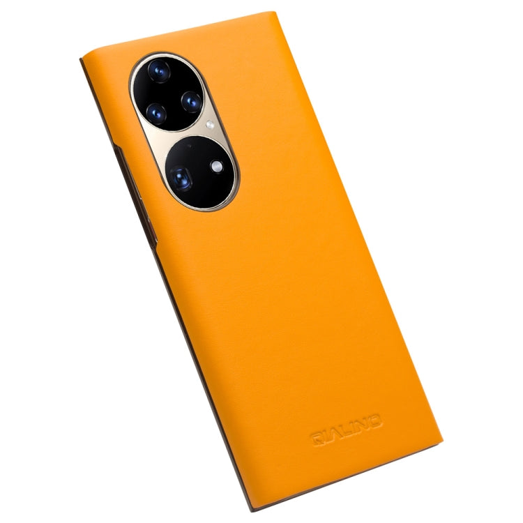 For Huawei P50 Pro QIALINO Magnetic Side Window View Genuine Leather Smart Phone Case(Orange) - free shipping - PMC TechLife - Order now!