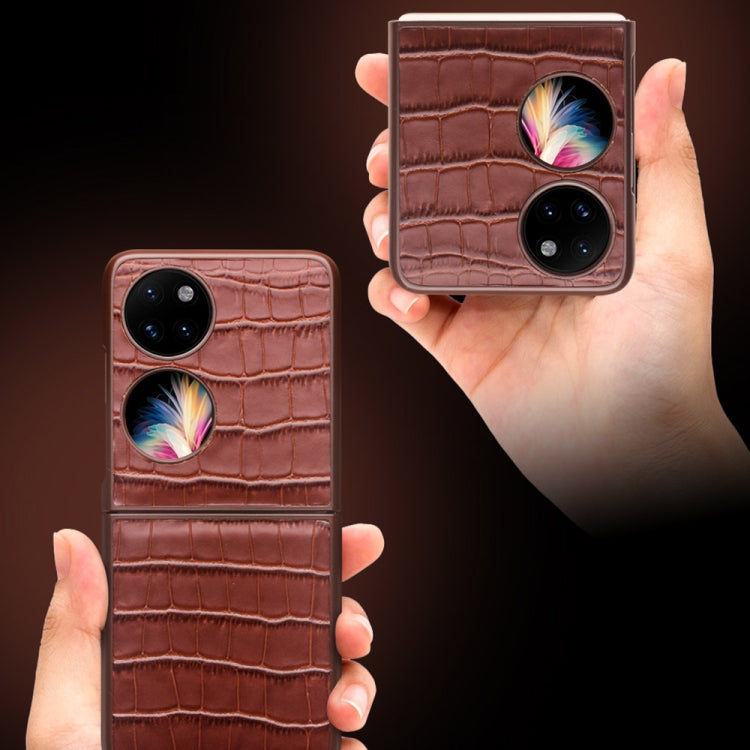 For Huawei P50 Pocket QIALINO Crocodile Pattern Genuine Leather Phone Case(Brown) - free shipping - PMC TechLife - Order now!