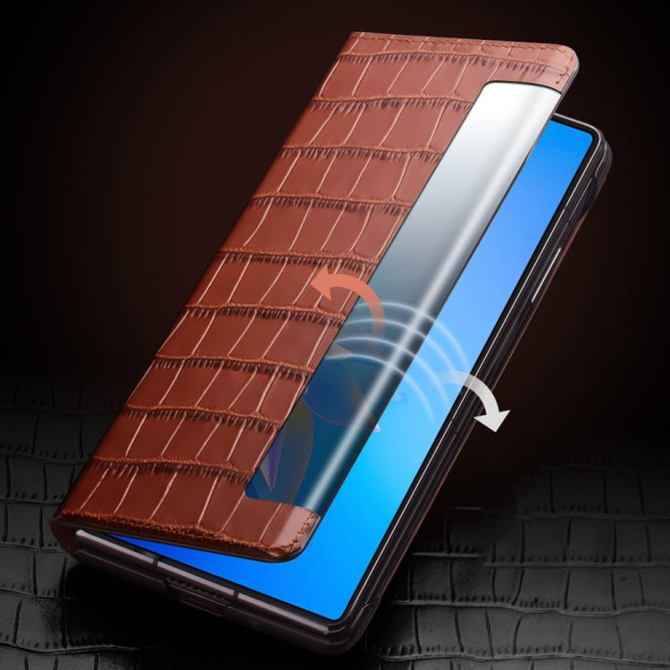 For Huawei Mate X2 QIALINO Crocodile Pattern Side Window View Genuine Leather Phone Case(Brown) - free shipping - PMC TechLife - Order now!