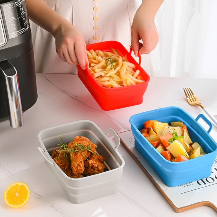 Rectangular Double Pull Basket Foldable Silicone Air Fryer Baking Pan(Grey) - Baking mat & Bakewares by PMC TechLife | Online Shopping South Africa | PMC TechLife