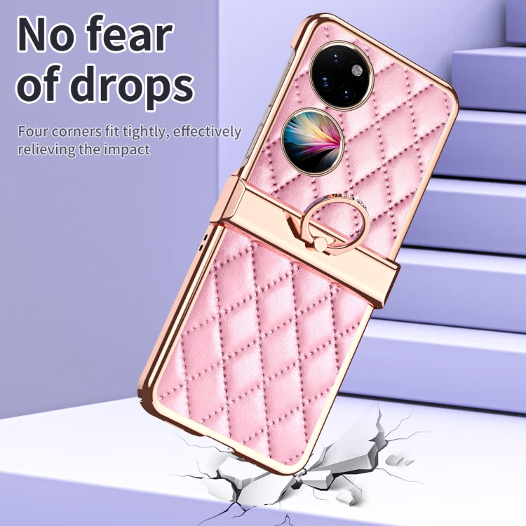 For Huawei P50 Pocket Grid Leather Pattern Electroplating Frame Folding Phone Case(Pink) - Huawei Cases by PMC TechLife | Online Shopping South Africa | PMC TechLife | Buy Now Pay Later Mobicred