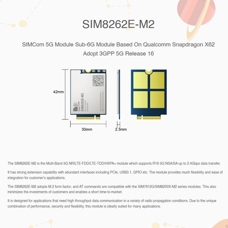 Waveshare SIM8262E-M2 SIM Card Original 5G Module Interface M.2 - free shipping - PMC TechLife - Order now!