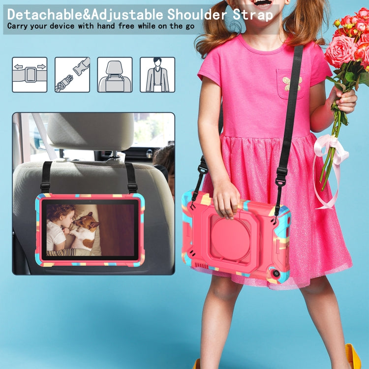 For Amazon Kindle Fire 7 2022 Silicone + PC Bracelet Holder Tablet Case(Camouflage + Rose Red) - Amazon by PMC TechLife | Online Shopping South Africa | PMC TechLife | Buy Now Pay Later Mobicred