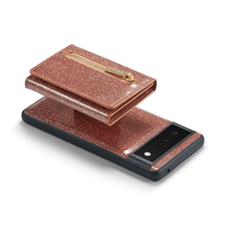 For Google Pixel 6 DG.MING M3 Series Glitter Powder Card Bag Leather Case(Rose Gold) - Google Cases by DG.MING | Online Shopping South Africa | PMC TechLife | Buy Now Pay Later Mobicred