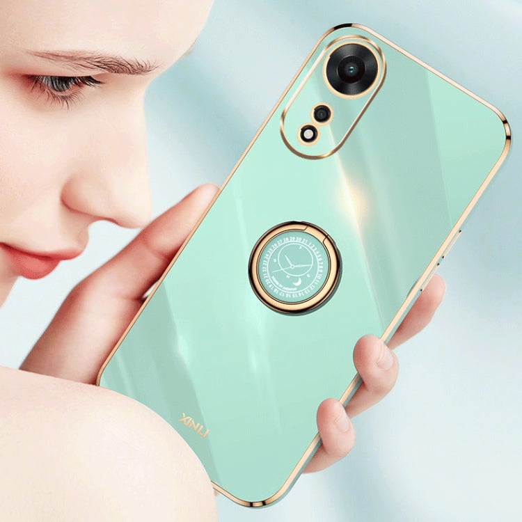 For OPPO A58 5G XINLI Straight Edge 6D Electroplate TPU Phone Case with Ring Holder(Black) - OPPO Cases by PMC TechLife | Online Shopping South Africa | PMC TechLife