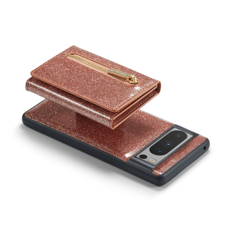 For Google Pixel 8 Pro DG.MING M3 Series Glitter Powder Card Bag Leather Case(Rose Gold) - Google Cases by DG.MING | Online Shopping South Africa | PMC TechLife | Buy Now Pay Later Mobicred