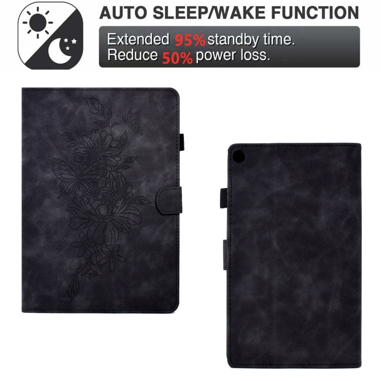 For Amazon Kindle Fire HD8 2018/2017/2016 Peony Butterfly Embossed Leather Smart Tablet Case(Black) - Amazon by PMC TechLife | Online Shopping South Africa | PMC TechLife | Buy Now Pay Later Mobicred
