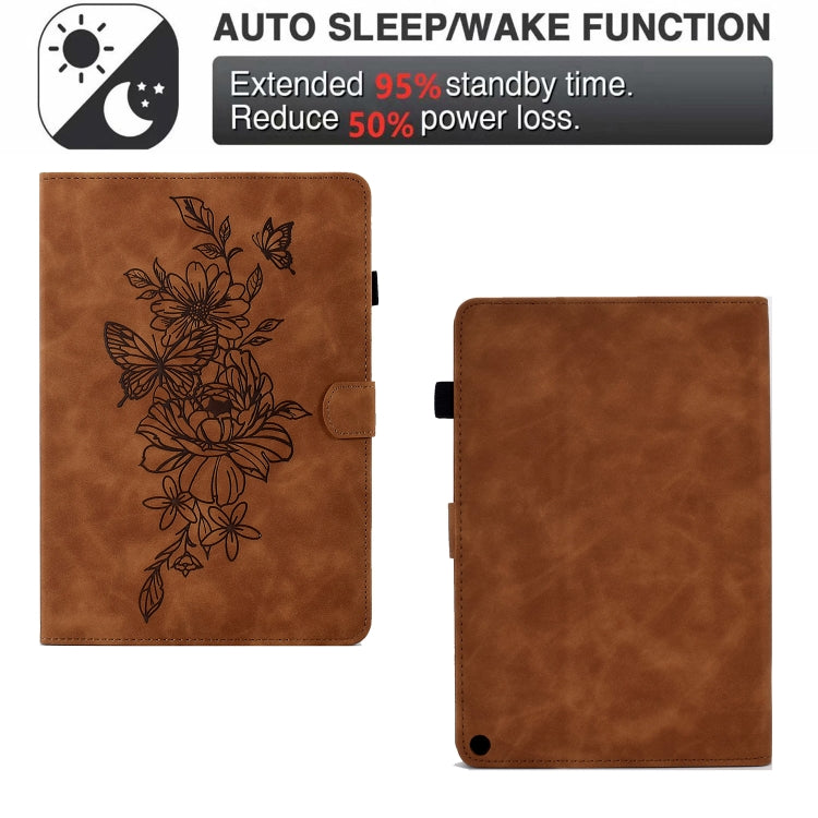 For Amazon Kindle Fire HD8 2020 Peony Butterfly Embossed Leather Smart Tablet Case(Brown) - Amazon by PMC TechLife | Online Shopping South Africa | PMC TechLife | Buy Now Pay Later Mobicred