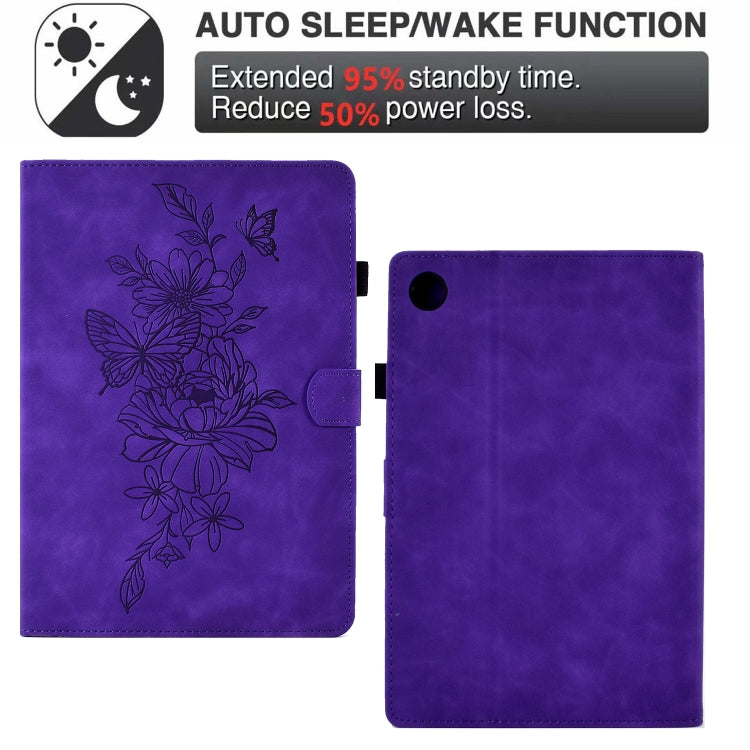 For Lenovo Tab M10 Plus 3rd Gen Peony Butterfly Embossed Leather Smart Tablet Case(Purple) - Lenovo by PMC TechLife | Online Shopping South Africa | PMC TechLife | Buy Now Pay Later Mobicred
