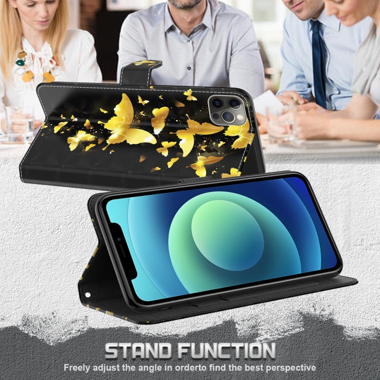 For Motorola Moto E13 3D Painting Pattern Leather Phone Case(Gold Butterfly) - Motorola Cases by PMC TechLife | Online Shopping South Africa | PMC TechLife | Buy Now Pay Later Mobicred