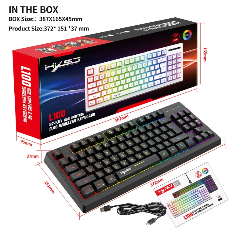 HXSJ L100 87 Keys RGB Backlit Film 2.4G Wireless Keyboard(Black) - Wireless Keyboard by HXSJ | Online Shopping South Africa | PMC TechLife | Buy Now Pay Later Mobicred