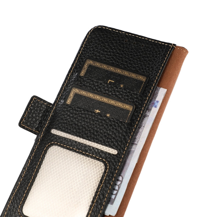 For Google Pixel 7A KHAZNEH Side-Magnetic Litchi Genuine Leather RFID Phone Case(Black) - Google Cases by PMC TechLife | Online Shopping South Africa | PMC TechLife | Buy Now Pay Later Mobicred