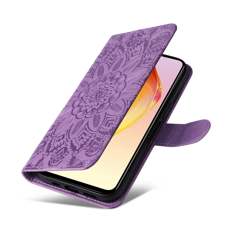 For vivo V25 5G/V25e 4G Embossed Sunflower Leather Phone Case(Purple) - vivo Cases by PMC TechLife | Online Shopping South Africa | PMC TechLife