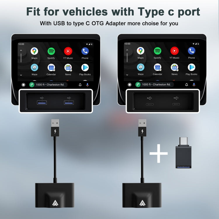 THT-020-3+ USB + USB-C / Type-C Wired to Wireless Carplay Adapter for Android Smartphone(Black) - free shipping - PMC TechLife - Order now!