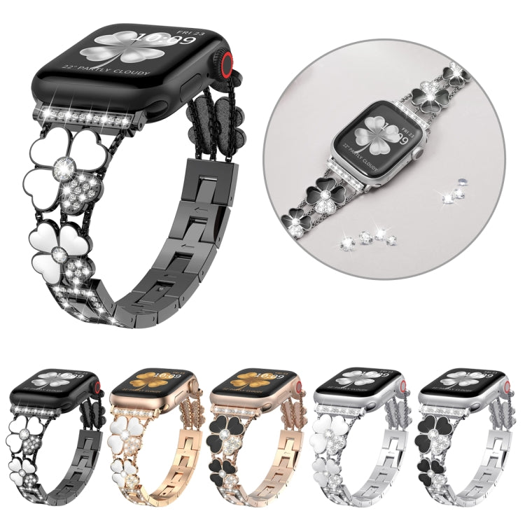For Apple Watch SE 2023 44mm Petal Metal Diamond Watch Band(Rose Gold+Black) - free shipping - PMC TechLife - Order now!