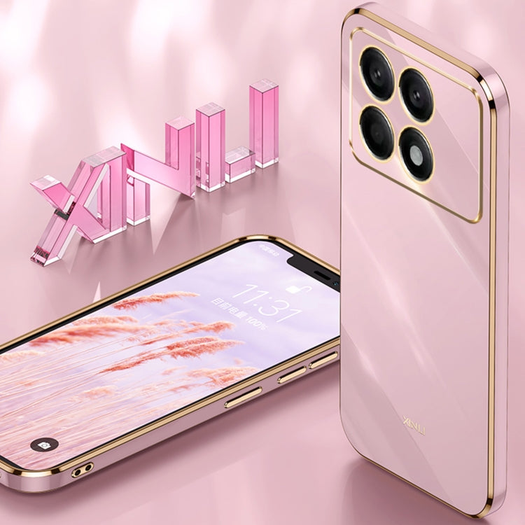 For Xiaomi Redmi K70 XINLI Straight Edge 6D Electroplate TPU Phone Case with Ring Holder(White) - K70 Cases by XINLI | Online Shopping South Africa | PMC TechLife | Buy Now Pay Later Mobicred
