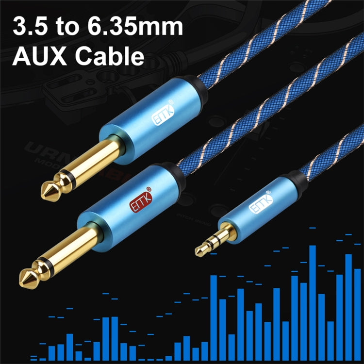 EMK 3.5mm Jack Male to 2 x 6.35mm Jack Male Gold Plated Connector Nylon Braid AUX Cable for Computer / X-BOX / PS3 / CD / DVD, Cable Length:1.5m(Dark Blue) - Audio Optical Cables by PMC TechLife | Online Shopping South Africa | PMC TechLife | Buy Now Pay Later Mobicred