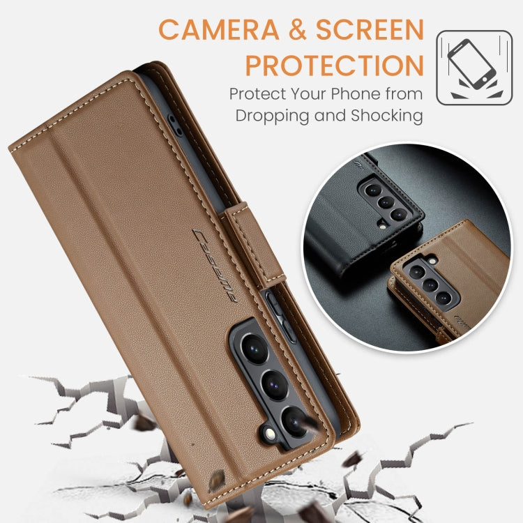 For Samsung Galaxy S21 5G CaseMe 023 Butterfly Buckle Litchi Texture RFID Anti-theft Leather Phone Case(Brown) - free shipping - PMC TechLife - Order now!