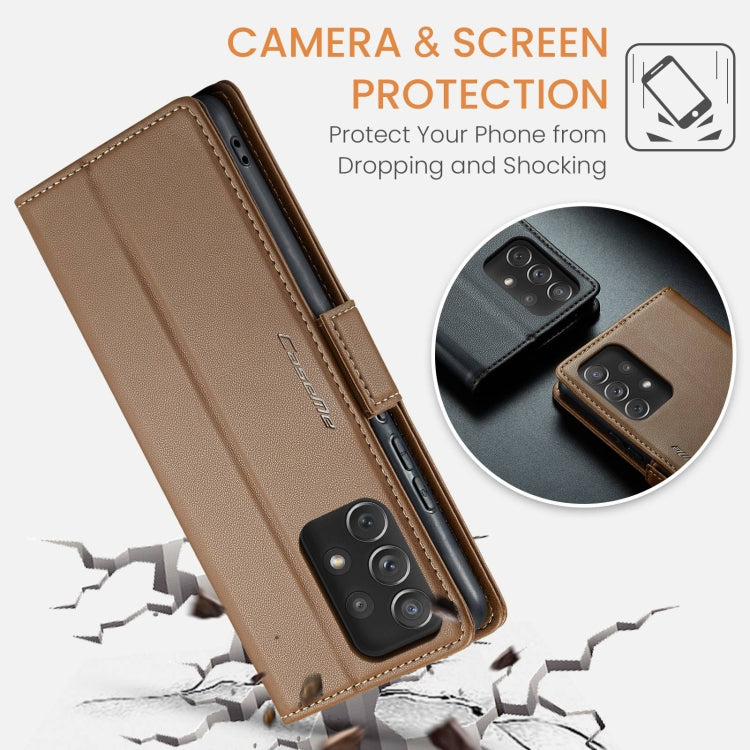 For Samsung Galaxy A72 CaseMe 023 Butterfly Buckle Litchi Texture RFID Anti-theft Leather Phone Case(Brown) - free shipping - PMC Jewellery - Order now!