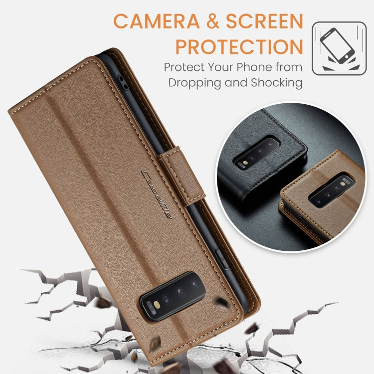 For Samsung Galaxy S10 CaseMe 023 Butterfly Buckle Litchi Texture RFID Anti-theft Leather Phone Case(Brown) - free shipping - PMC Jewellery - Order now!
