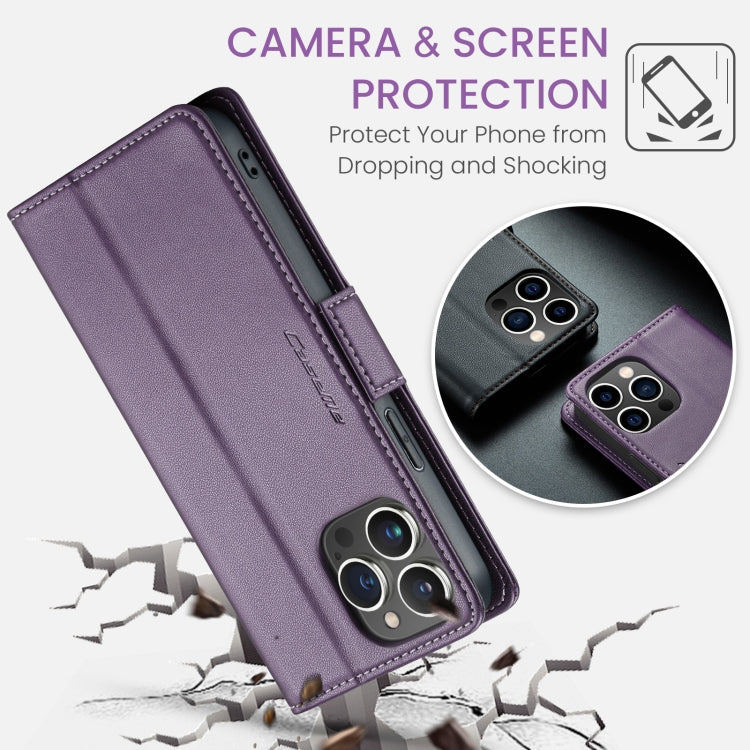 For iPhone 15 Pro CaseMe 023 Butterfly Buckle Litchi Texture RFID Anti-theft Leather Phone Case(Pearly Purple) - free shipping - PMC Jewellery - Order now!