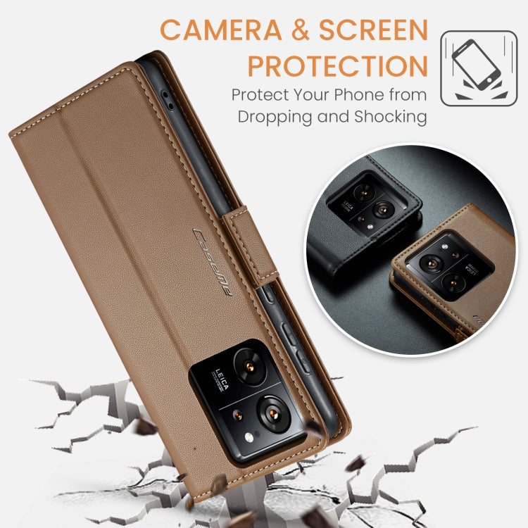 For Xiaomi 13T/13T Pro CaseMe 023 Butterfly Buckle Litchi Texture RFID Anti-theft Leather Phone Case(Brown) - Xiaomi Cases by CaseMe | Online Shopping South Africa | PMC Jewellery | Buy Now Pay Later Mobicred