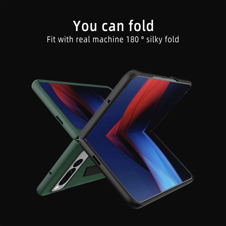 For Google Pixel Fold Litchi Texture Integrated Shockproof Phone Case with Holder(Green) - Google Cases by PMC TechLife | Online Shopping South Africa | PMC TechLife | Buy Now Pay Later Mobicred