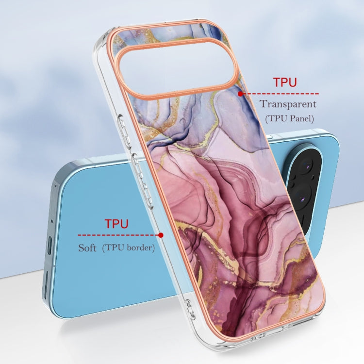 For Google Pixel 9 Pro XL Electroplating Marble Dual-side IMD Phone Case(Rose Red 014) - Google Cases by PMC TechLife | Online Shopping South Africa | PMC TechLife | Buy Now Pay Later Mobicred