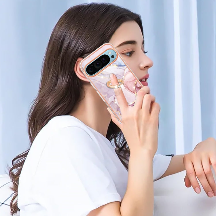 For Google Pixel 9 Pro XL Electroplating Marble IMD TPU Phone Case with Ring Holder(Rose Gold 005) - free shipping - PMC TechLife - Order now!