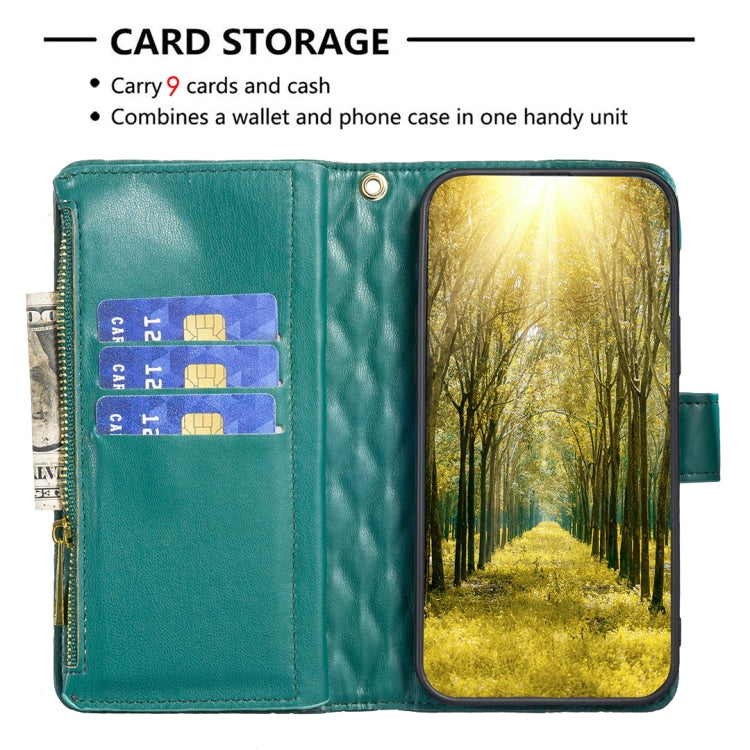 For Xiaomi Redmi K70 / K70 Pro Diamond Lattice Zipper Wallet Leather Flip Phone Case(Green) - Xiaomi Cases by PMC Jewellery | Online Shopping South Africa | PMC Jewellery | Buy Now Pay Later Mobicred