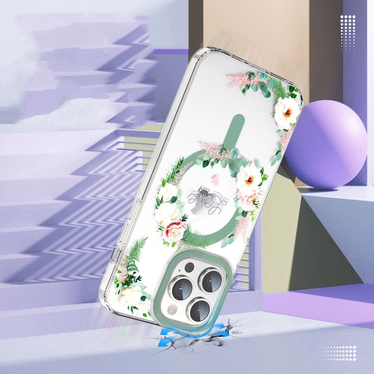 For iPhone 13 Pro Max MagSafe Magnetic TPU Phone Case(White Pink Rose) - iPhone 13 Pro Max Cases by PMC TechLife | Online Shopping South Africa | PMC TechLife