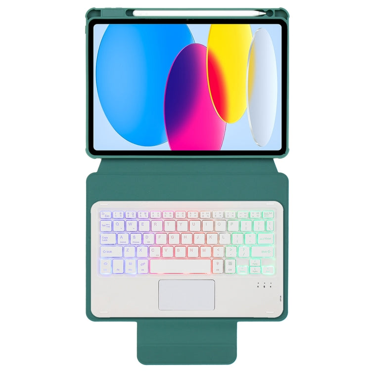 For iPad 10th Gen 10.9 2022 F10B-AS 360 Rotation Acrylic Transparent Bluetooth Keyboard Leather Case With Touch Control / Backlight(Green) - Universal by PMC TechLife | Online Shopping South Africa | PMC TechLife