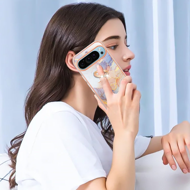 For Google Pixel 9 / 9 Pro Electroplating IMD TPU Phone Case with Ring(White Marble) - Google Cases by PMC TechLife | Online Shopping South Africa | PMC TechLife | Buy Now Pay Later Mobicred