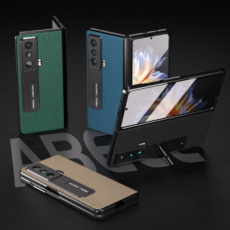 For Honor Magic Vs Integrated Genuine Leather Litchi Texture Phone Case with Holder(Green) - Honor Cases by PMC TechLife | Online Shopping South Africa | PMC TechLife | Buy Now Pay Later Mobicred