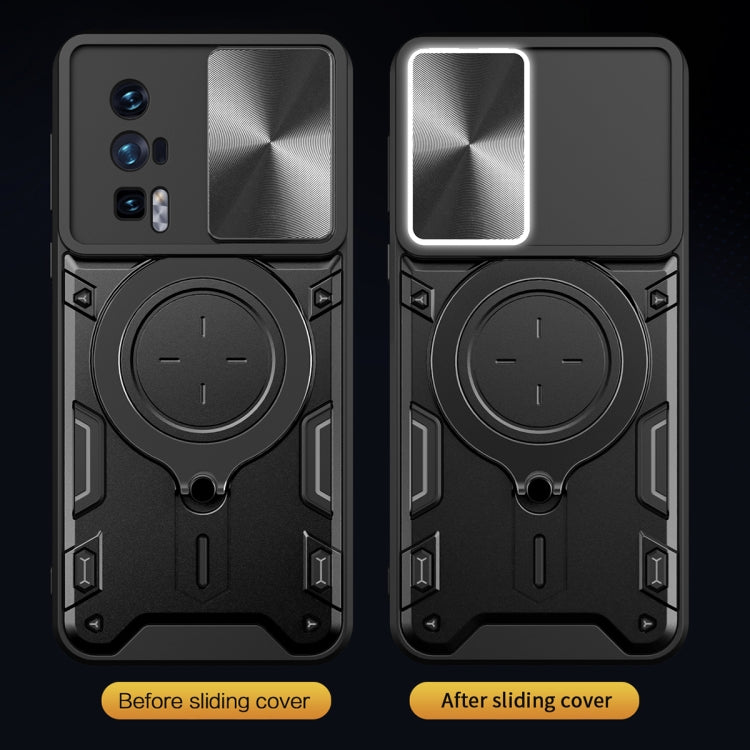 For Xiaomi Poco F5 Pro/Redmi K60 CD Texture Sliding Camshield Magnetic Holder Phone Case(Silver) - Xiaomi Cases by PMC TechLife | Online Shopping South Africa | PMC TechLife | Buy Now Pay Later Mobicred