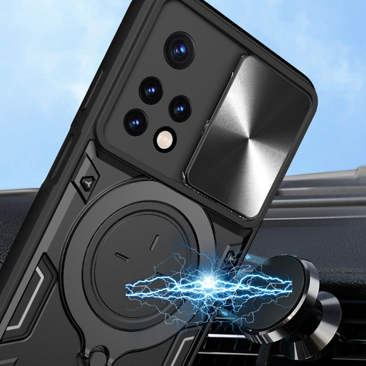 For Xiaomi Redmi Note 11 Global CD Texture Sliding Camshield Magnetic Holder Phone Case(Blue) - Xiaomi Cases by PMC TechLife | Online Shopping South Africa | PMC TechLife | Buy Now Pay Later Mobicred