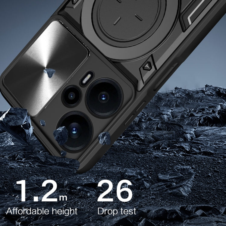 For Xiaomi Redmi Note 12 Turbo CD Texture Sliding Camshield Magnetic Holder Phone Case(Black) - Xiaomi Cases by PMC TechLife | Online Shopping South Africa | PMC TechLife | Buy Now Pay Later Mobicred
