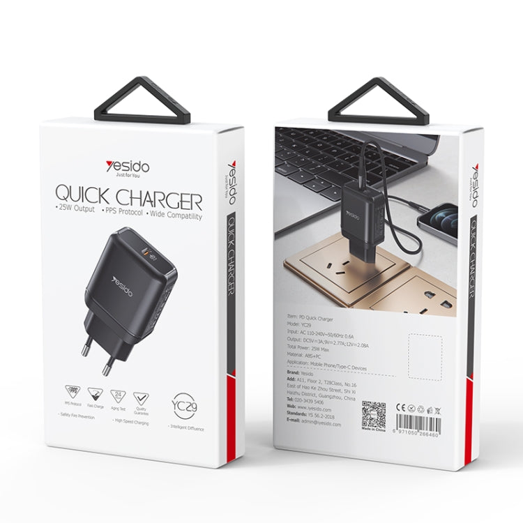 Yesido YC-29 PD 25W Type-C Port Fast Charger(EU Plug) - USB Charger by Yesido | Online Shopping South Africa | PMC TechLife | Buy Now Pay Later Mobicred