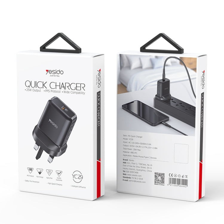 Yesido YC-29 PD 25W Type-C Port Fast Charger(UK Plug) - free shipping - PMC TechLife - Order now!