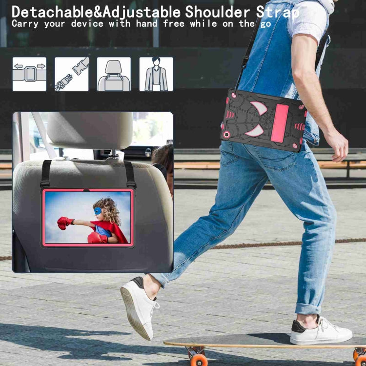 For Lenovo Tab M10 Plus 10.6 3rd Gen 2022 Spider Texture Silicone Hybrid PC Tablet Case with Shoulder Strap(Black + Rose Red) - Lenovo by PMC TechLife | Online Shopping South Africa | PMC TechLife | Buy Now Pay Later Mobicred