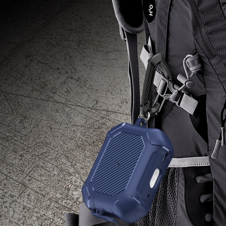 For AirPods Pro 2 Carbon Brazing Dimension TPU+PC Headphone Protective Cover with Switch Lock & Carabiner(Blue) - For AirPods Pro 2 by PMC Jewellery | Online Shopping South Africa | PMC Jewellery | Buy Now Pay Later Mobicred