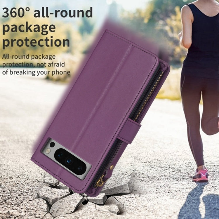 For Google Pixel 8 Pro 9 Card Slots Zipper Wallet Leather Flip Phone Case(Dark Purple) - Google Cases by PMC TechLife | Online Shopping South Africa | PMC TechLife | Buy Now Pay Later Mobicred