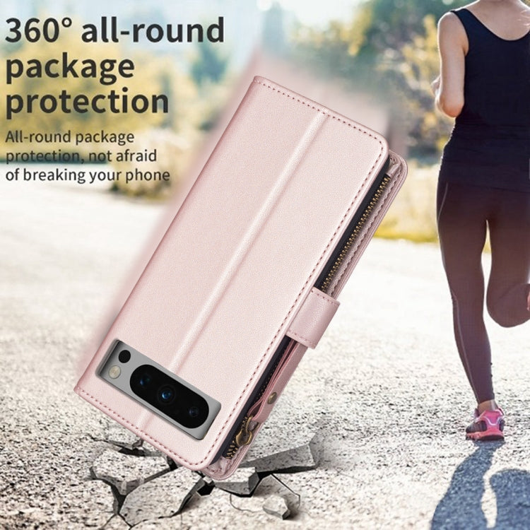 For Google Pixel 8 Pro 9 Card Slots Zipper Wallet Leather Flip Phone Case(Rose Gold) - Google Cases by PMC TechLife | Online Shopping South Africa | PMC TechLife | Buy Now Pay Later Mobicred