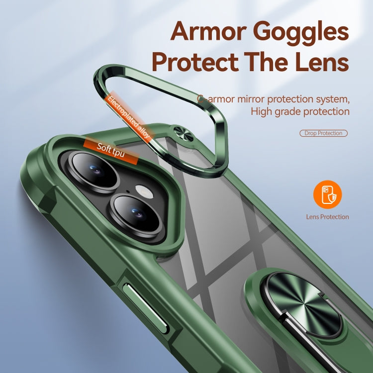 For iPhone 16 TPU + PC Lens Protection Phone Case with Ring Holder(Green) - iPhone 16 Cases by PMC TechLife | Online Shopping South Africa | PMC TechLife | Buy Now Pay Later Mobicred